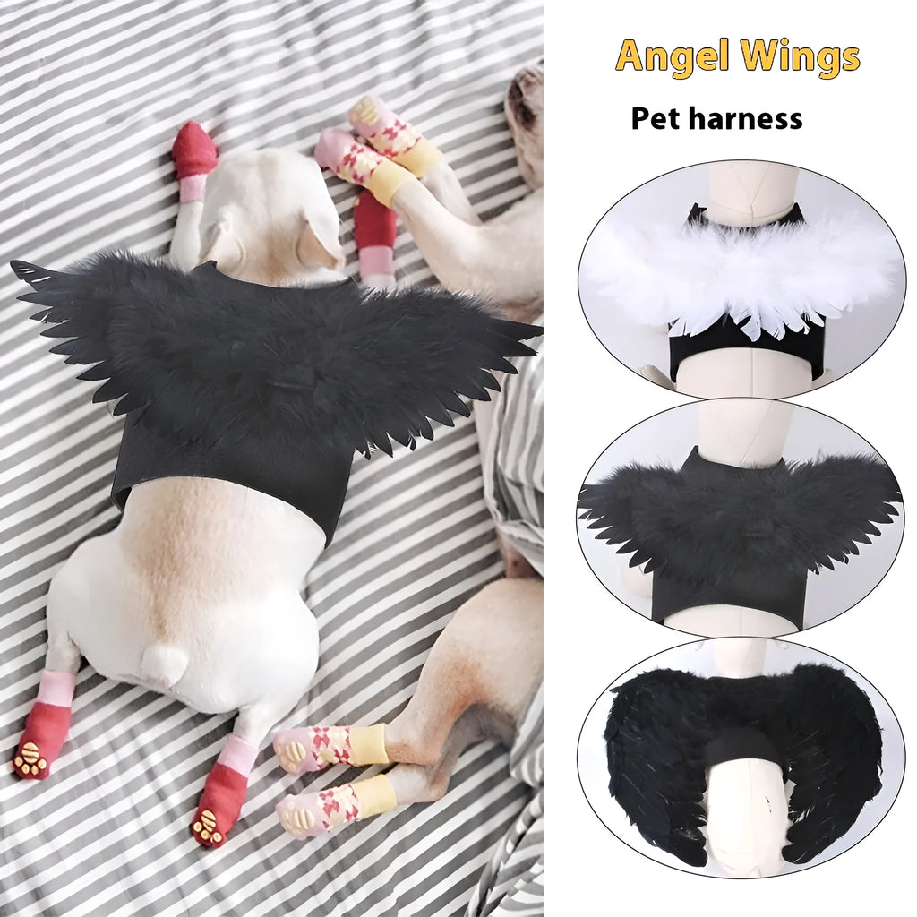 Halloween angel wings pet costume for dogs in black felt cloth with chest-back design