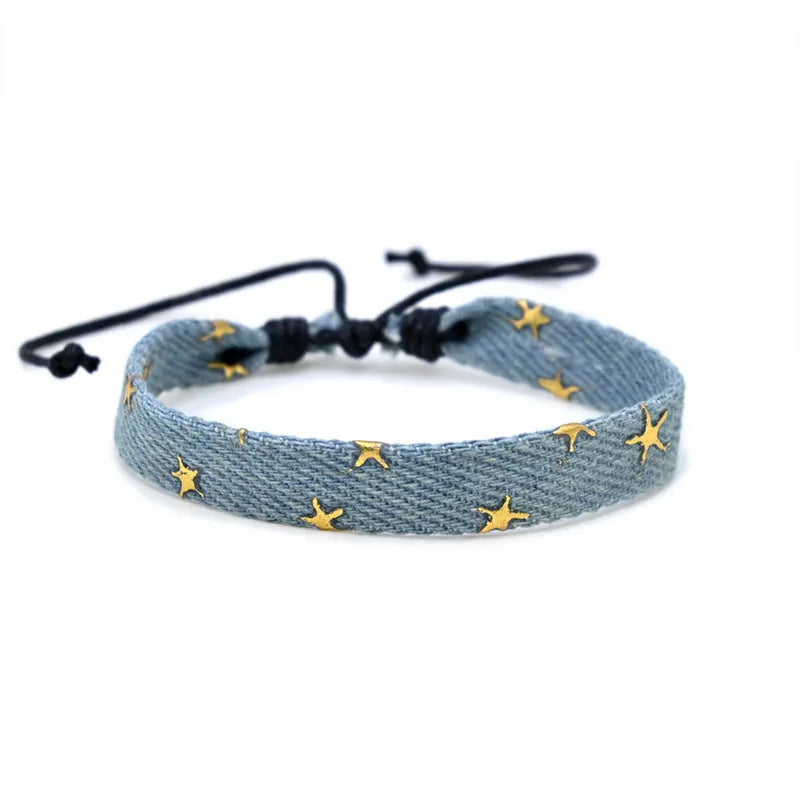 National style denim fabric unisex bracelet carrying strap in a selected colour.