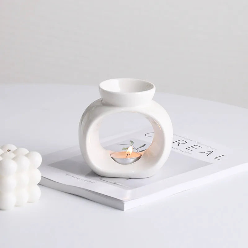 White single colour glaze porcelain Nordic style aromatherapy stove ornaments on table