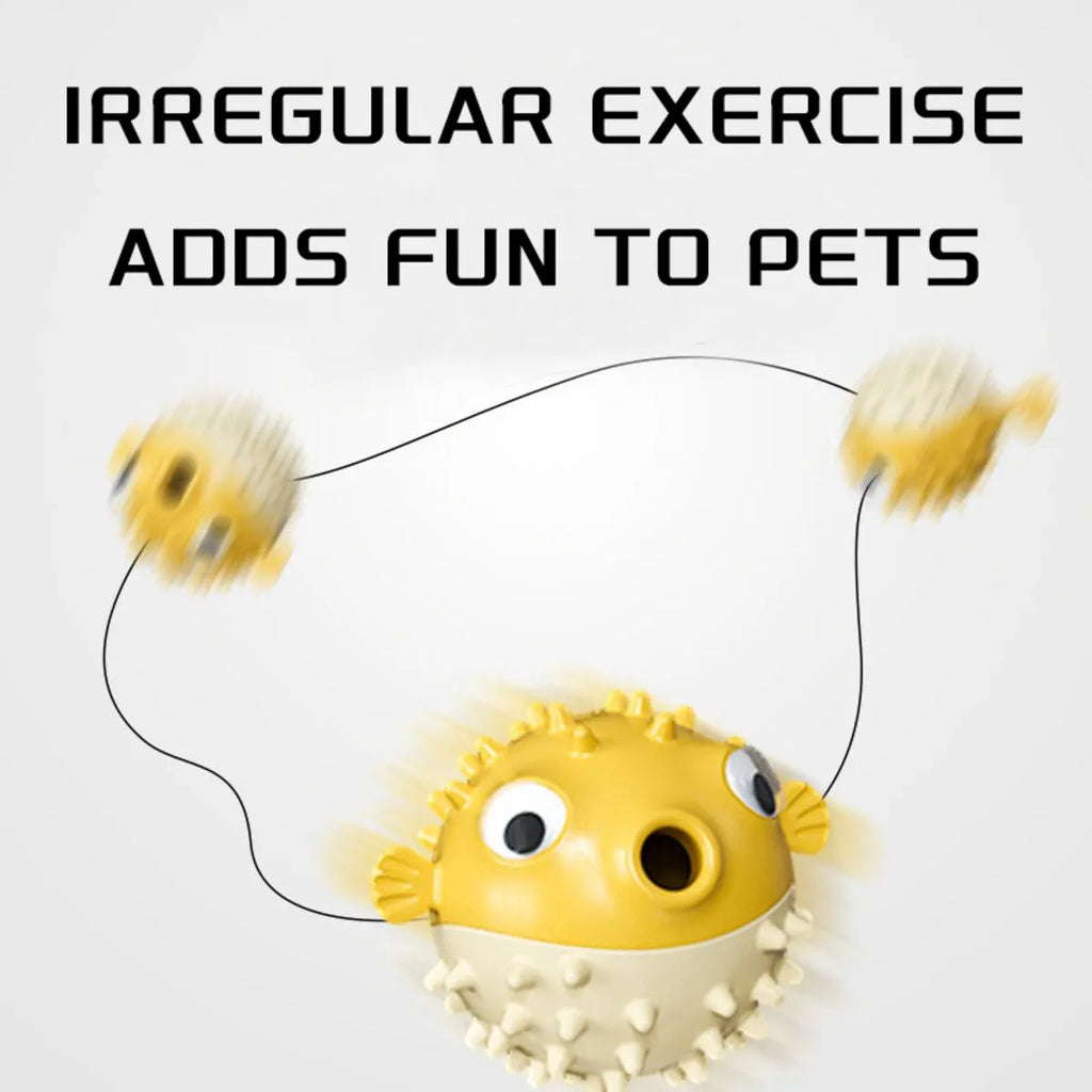 Yellow fish-shaped vinyl dog chew toy with textured surface and squeaker for aggressive chewers
