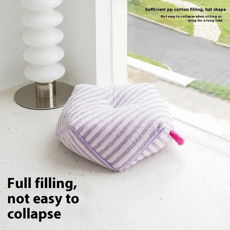 Striped soft velvet dog bed with removable cover in orange, purple, and yellow colour options