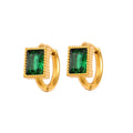 Square zircon stainless steel earrings with geometric design in white, black and green colours