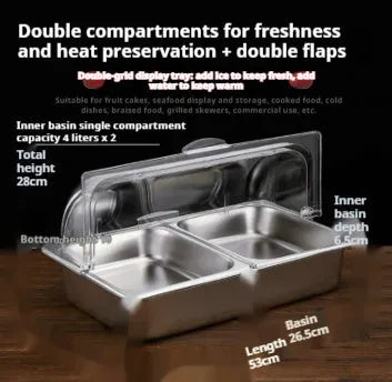 Stainless steel commercial dining plate display box with lid in multiple grid configurations