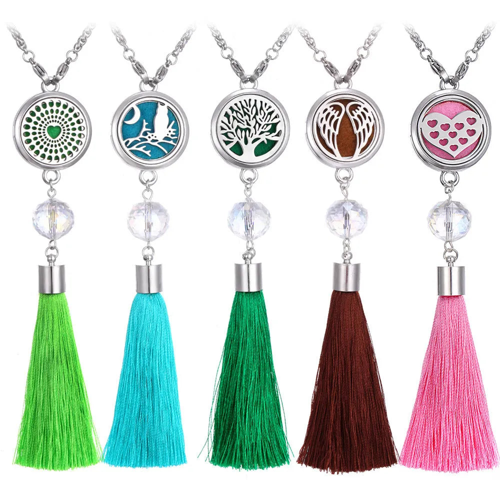 Alloy tassel aromatherapy car pendant necklace with 50cm chain and cotton wadding