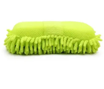 Silver green chenille microfiber car wash sponge measuring 14cm by 25cm