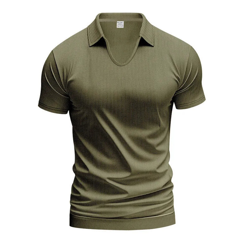 Men's loose fit V-neck short sleeve T-shirt in cotton blend fabric showing colour options