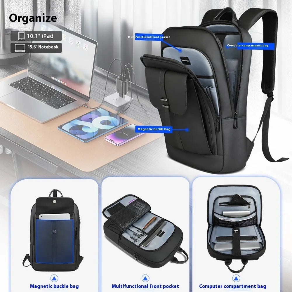 Black Oxford cloth backpack with urban simplicity design for business commuting