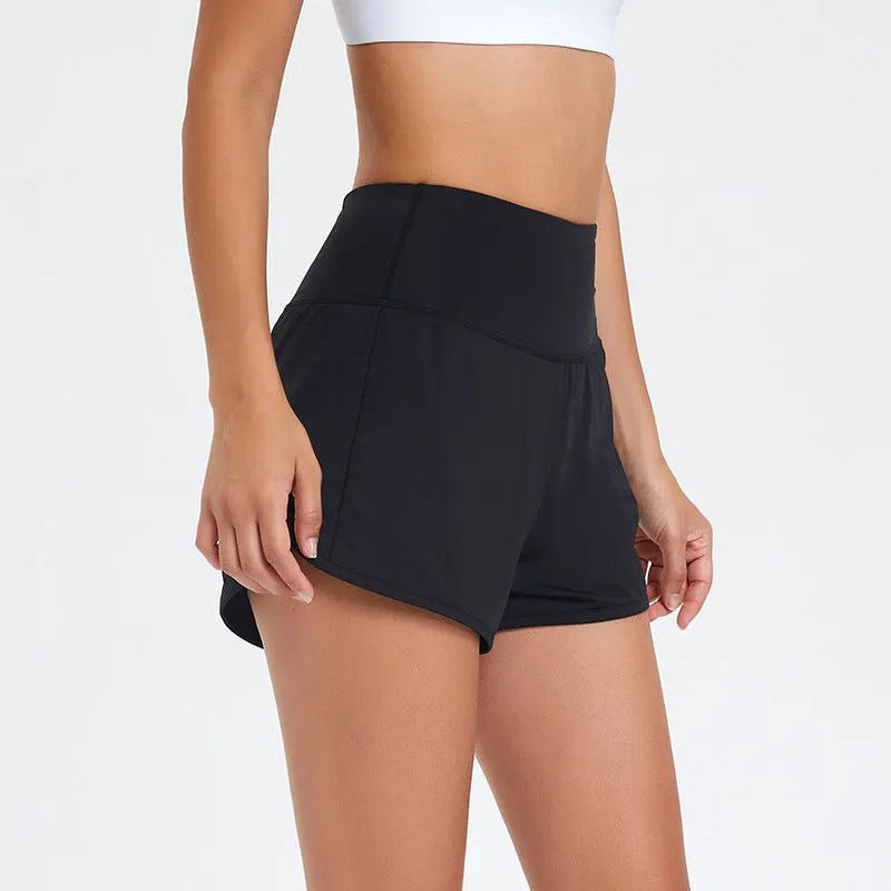 Women's high-waist nylon fitness shorts in black, water blue or white colours