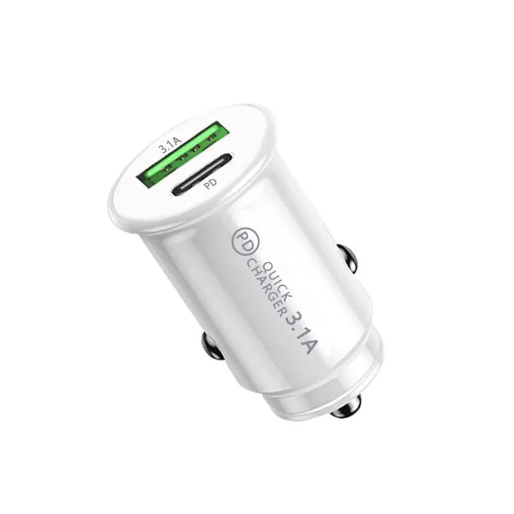 Dual-port car charger converter in black or white bare metal for vehicle charging