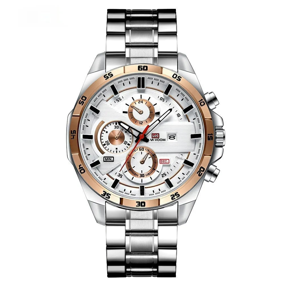 Men's casual quartz watch with waterproof construction and calendar function in multiple colour options