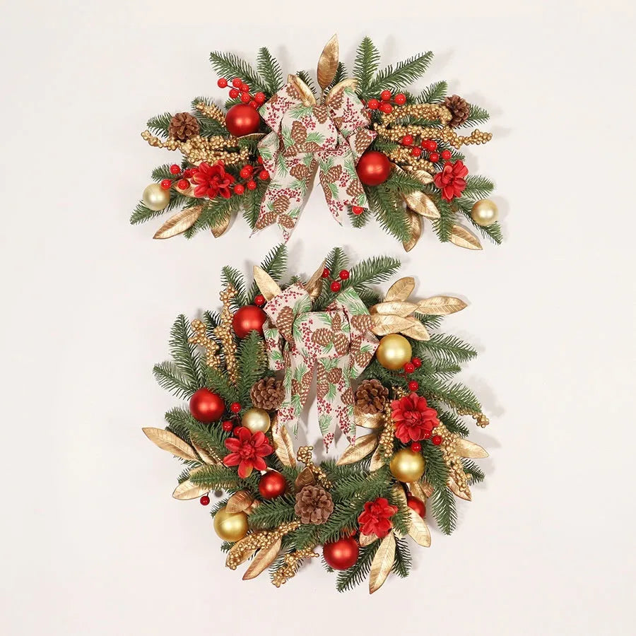 Plastic American country style Christmas garland with upside down ornaments, shown in stair wall hanging style.
