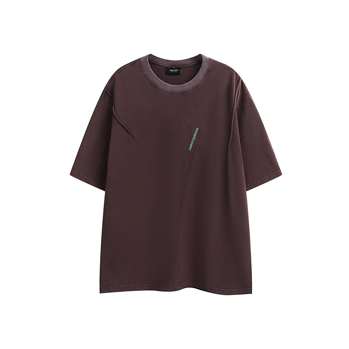 Man wearing a loose black retro short-sleeved cotton T-shirt with an embroidered washed design