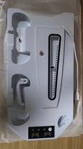 Black PS5 charging and cooling stand holding a console, controller, and headset.