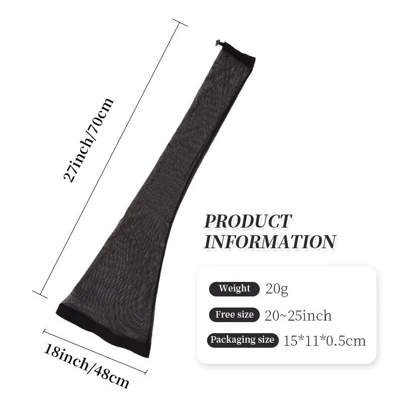 Spandex mesh wig cap in oversleeve design showing stretchable material in seven colour options