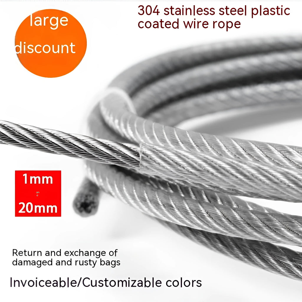 304 stainless steel coated security wire rope in multiple diameters for anti-theft protection