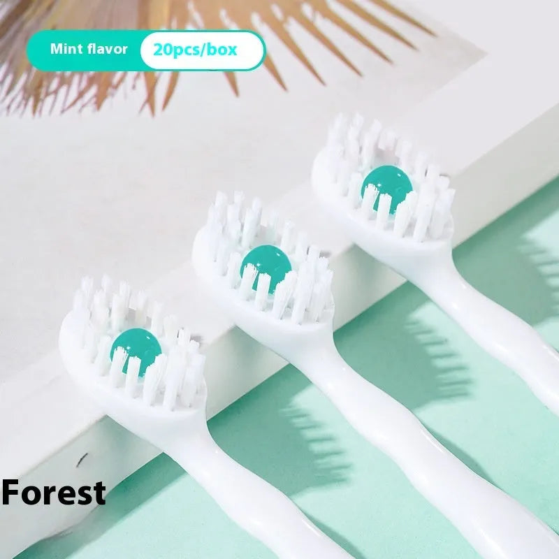 Box of 20 disposable bead toothbrushes with integrated toothpaste for travel