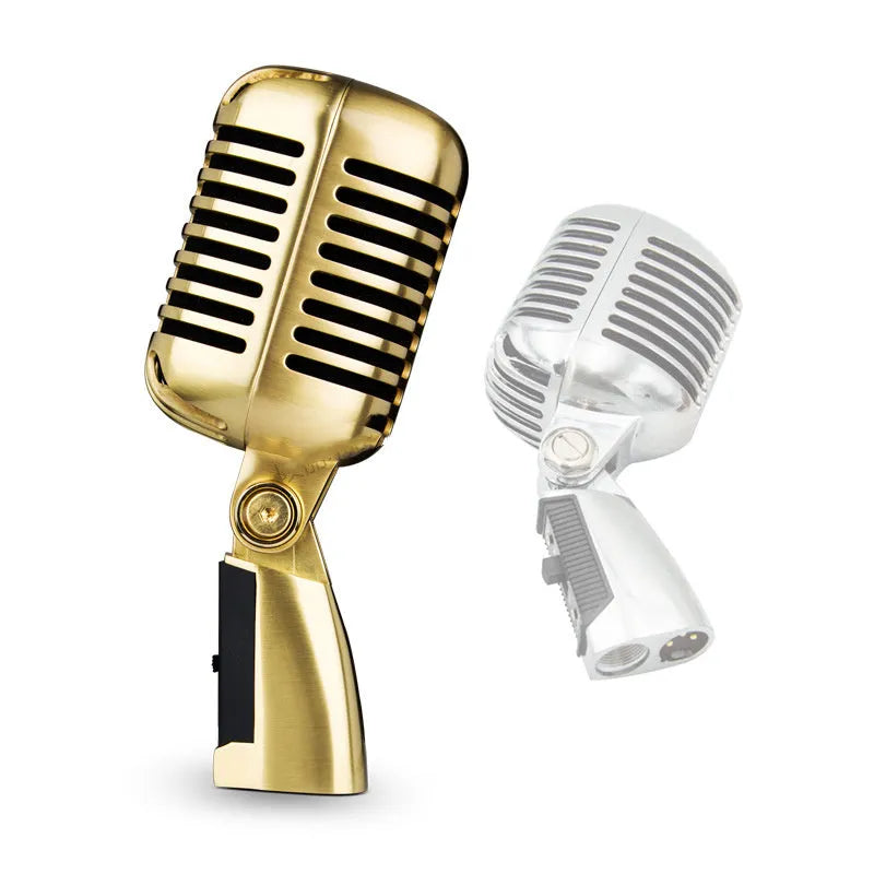 Classical retro dynamic microphone in gold, silver, or rose gold finish with all-metal construction