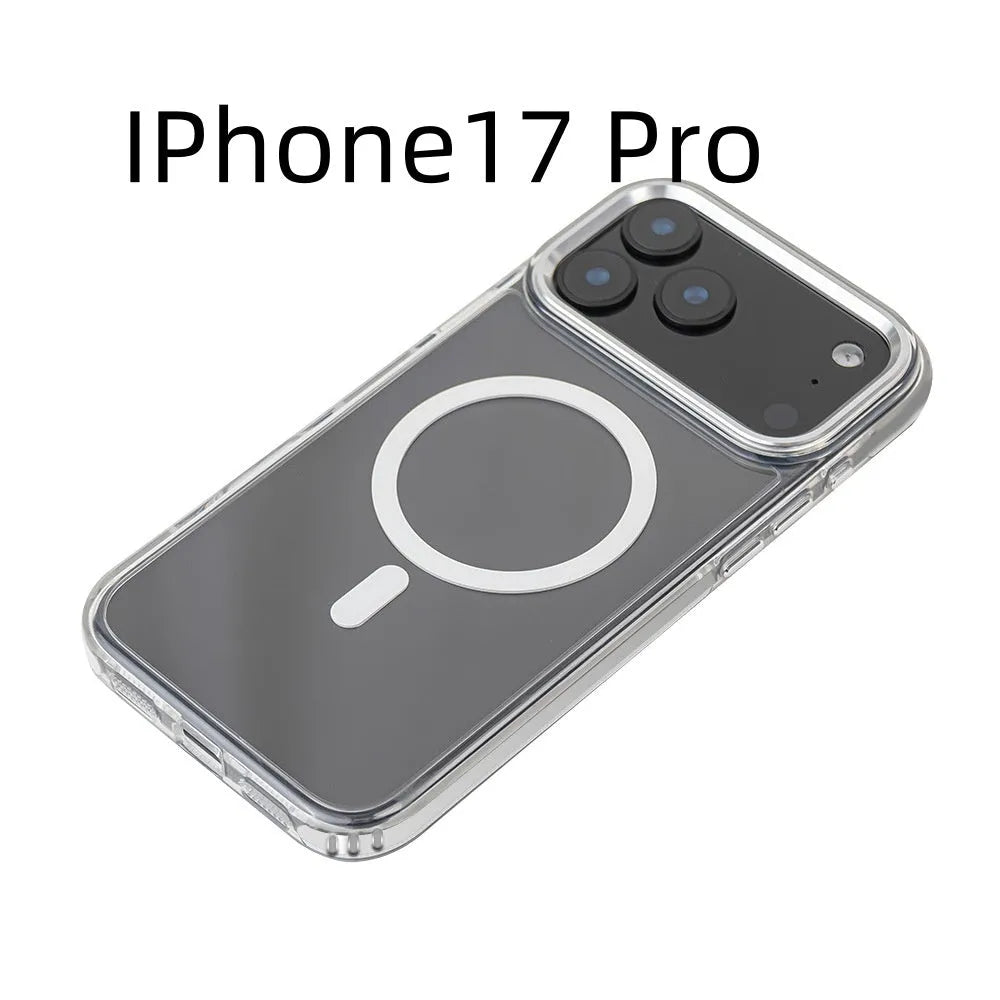 Transparent magnetic suction phone case for iPhone 17 Pro Max with frosted finish