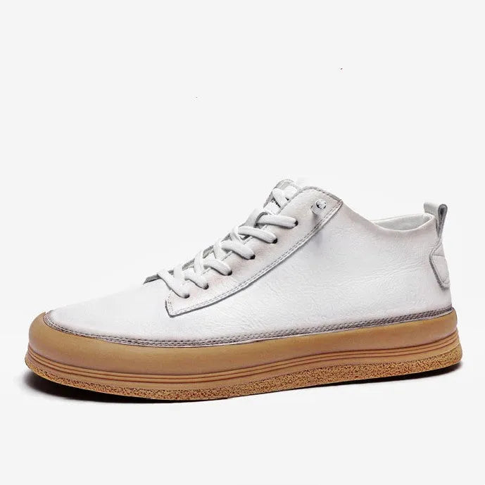 Men's black and white leather casual shoes with rubber soles and lace-up closure