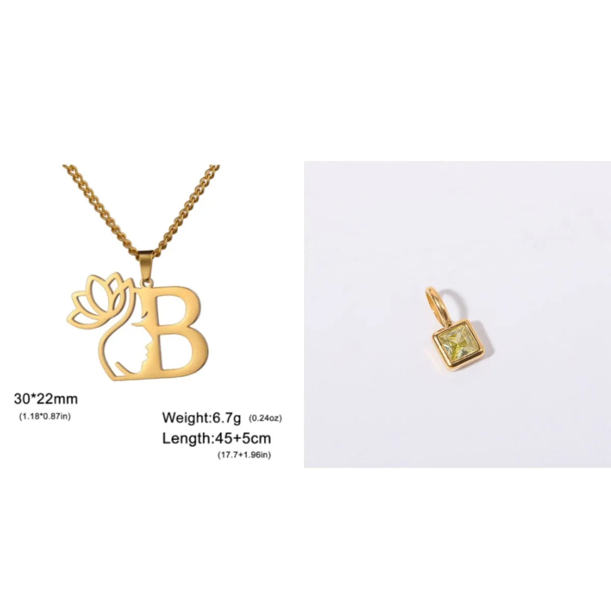 Stainless steel necklace with cross chain design and initial pendant in gold or silver finish