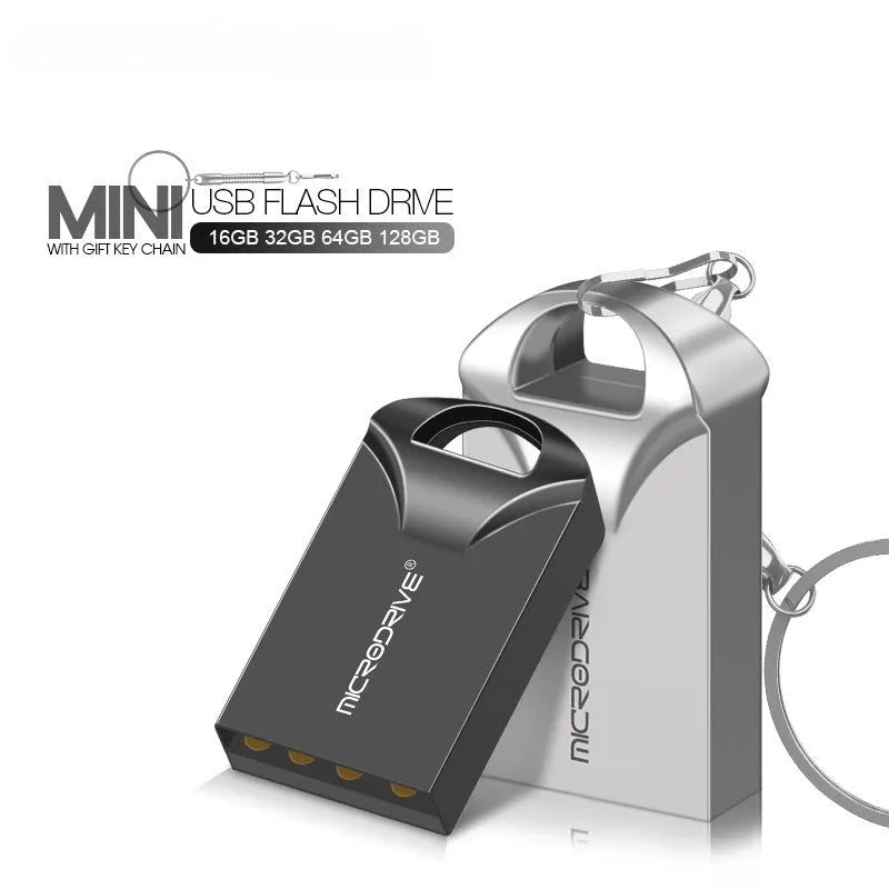 Mini metal USB flash drive in black or silver with compact 23x12x8mm dimensions