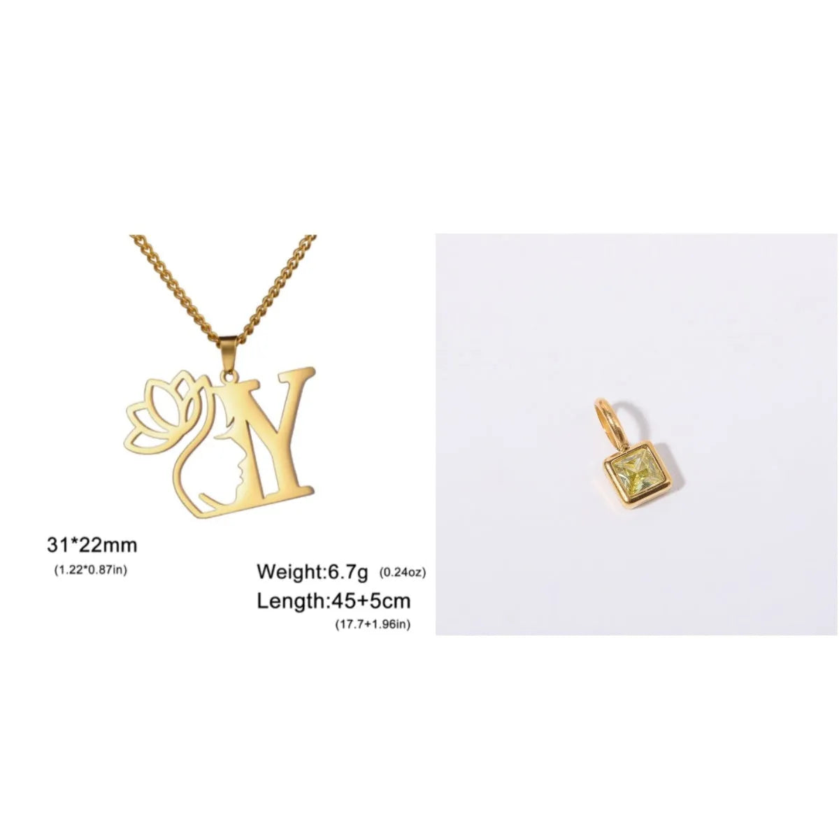 Stainless steel necklace with cross chain design and initial pendant in gold or silver finish