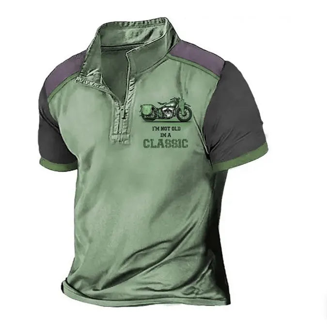 Golf polo shirt with 3D printed design on polyester bird eye fabric in loose fit pullover style