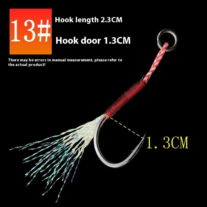 Bright wire iron plate single fishhook for sea fishing, shown in sizes No. 9 through No. 14.