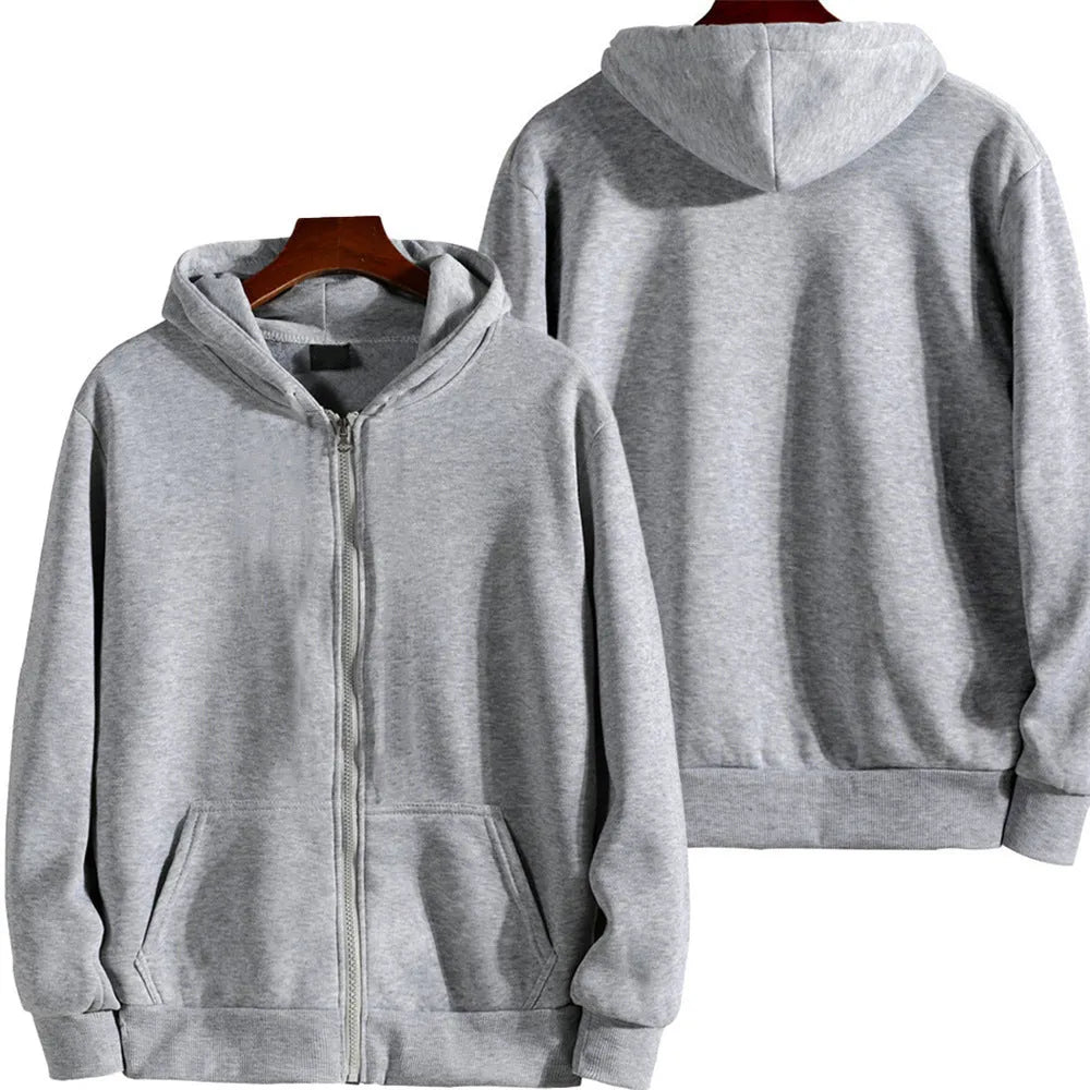 Men's solid colour loose fit zip-up sports jacket on a hanger