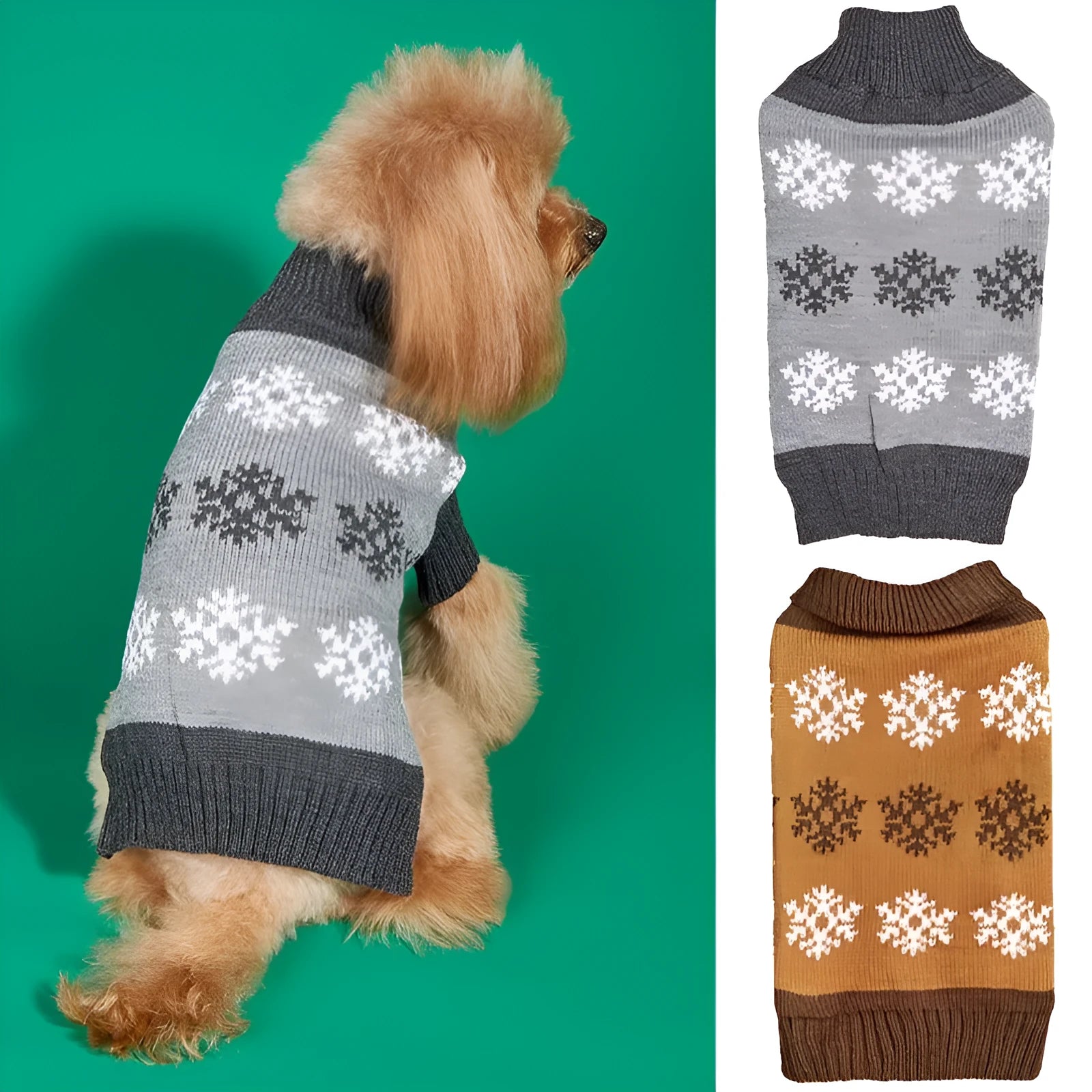 Grey and dark brown acrylic dog Christmas sweater for holiday parties and winter wear