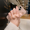 Soft silicone phone case for iPhone with rhinestone electroplate design and lanyard chain for shockproof protection