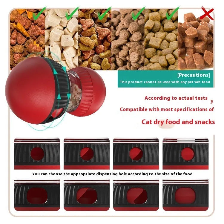Rotating funny cat sound food dropping ball toy in super ball colour for interactive feline feeding