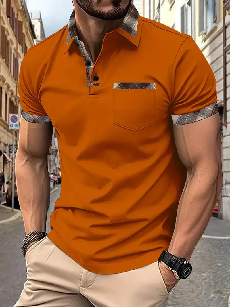 Men's plaid colourblock t-shirt with zipper detail in loose fit for summer wear