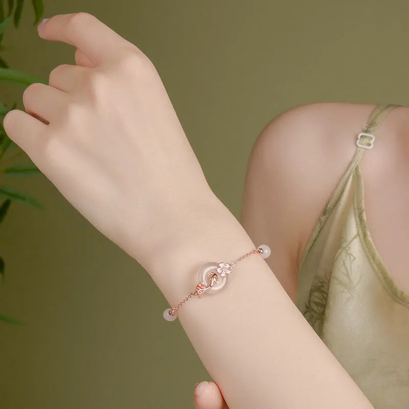 S925 sterling silver white chalcedony crystal bracelet natural stone koi bracelet for women