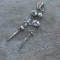 Geometric antique silver pendant earrings with long rhinestone XINGX design