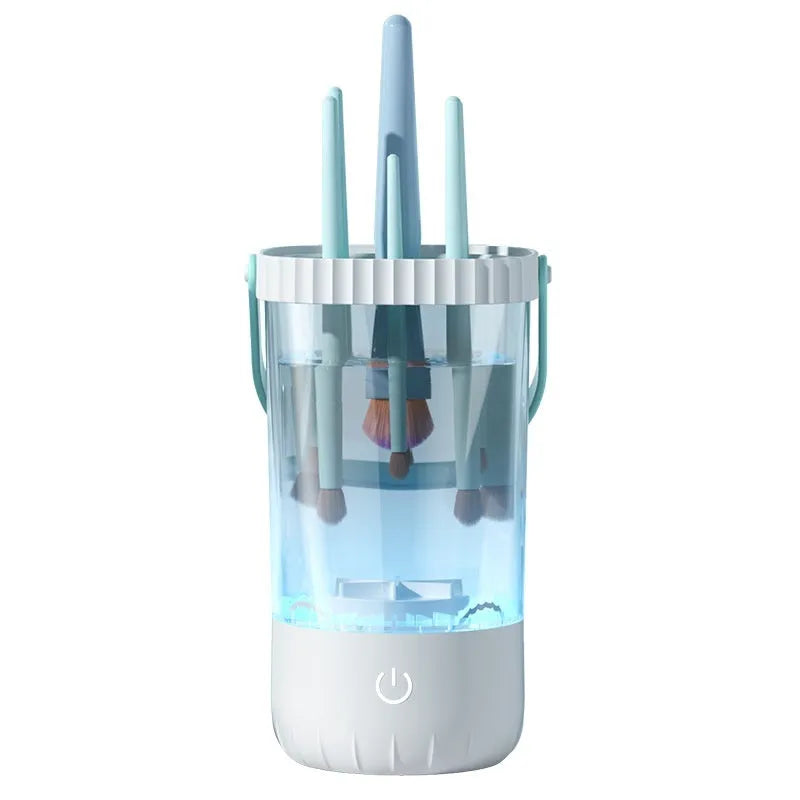 White rechargeable electric cleaning brush for makeup tools with USB-C charging cable
