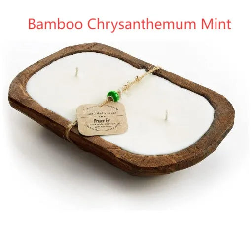 Wooden basin soy wax aromatherapy candle with triple wick and lavender scent option