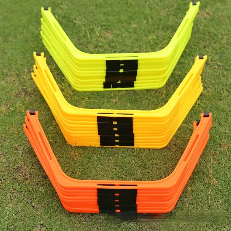 Six foldable hexagon football agility training rings in yellow, green and orange colours