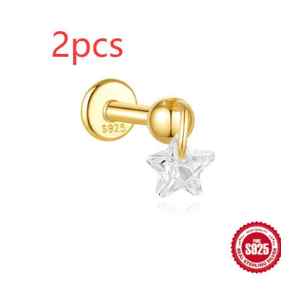 S925 sterling silver moon shape earrings with diamond embedded star detail in gold colour