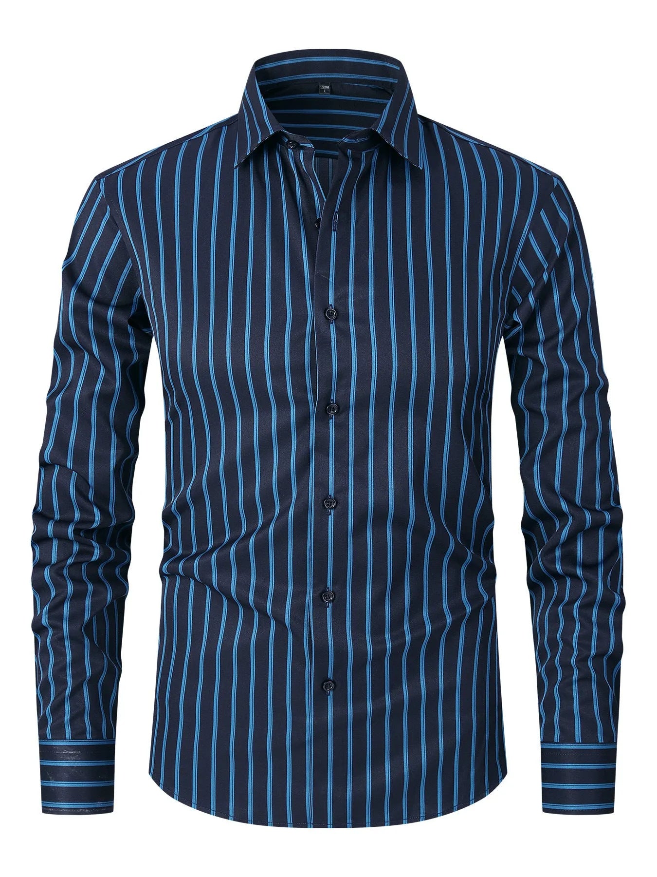 Men's striped long sleeve business shirt in ice silk polyester with cardigan style and slim fit