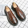 Men's black and brown brogue business shoes with round toe and breathable design