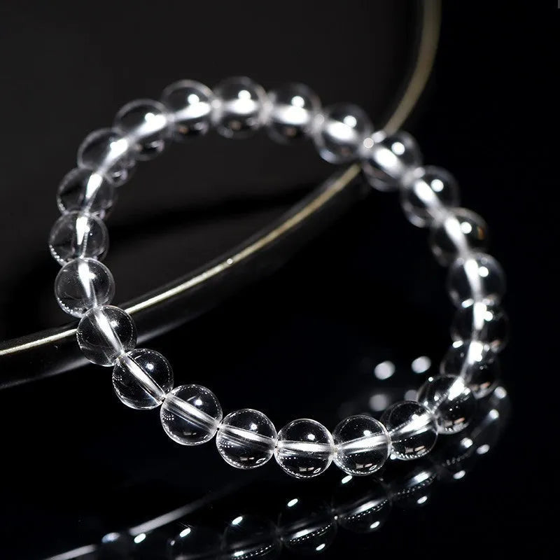Natural Donghai style crystal bracelet with white geometric beads in single circle construction