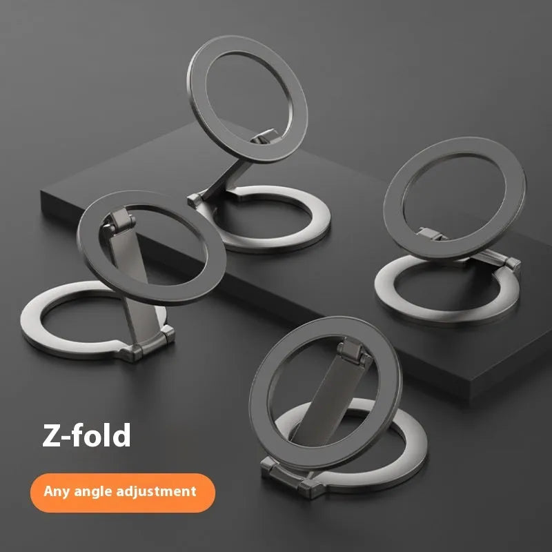 Black metal fastened ring desktop stand bracket holding a monitor