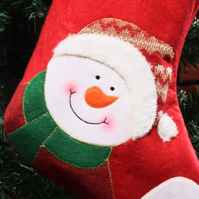 Non-woven fabric Christmas stocking ornament in American folk art style with elk, elderly man, or snowman design