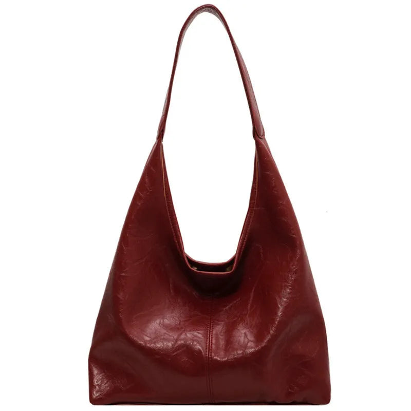 Casual PU leather shoulder bag with large capacity and sandwich pocket design in street trend style