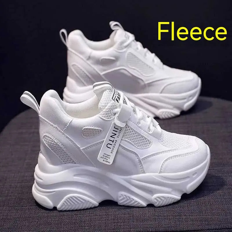 Women's black mesh platform casual shoes with hollow-out design and TPR sole