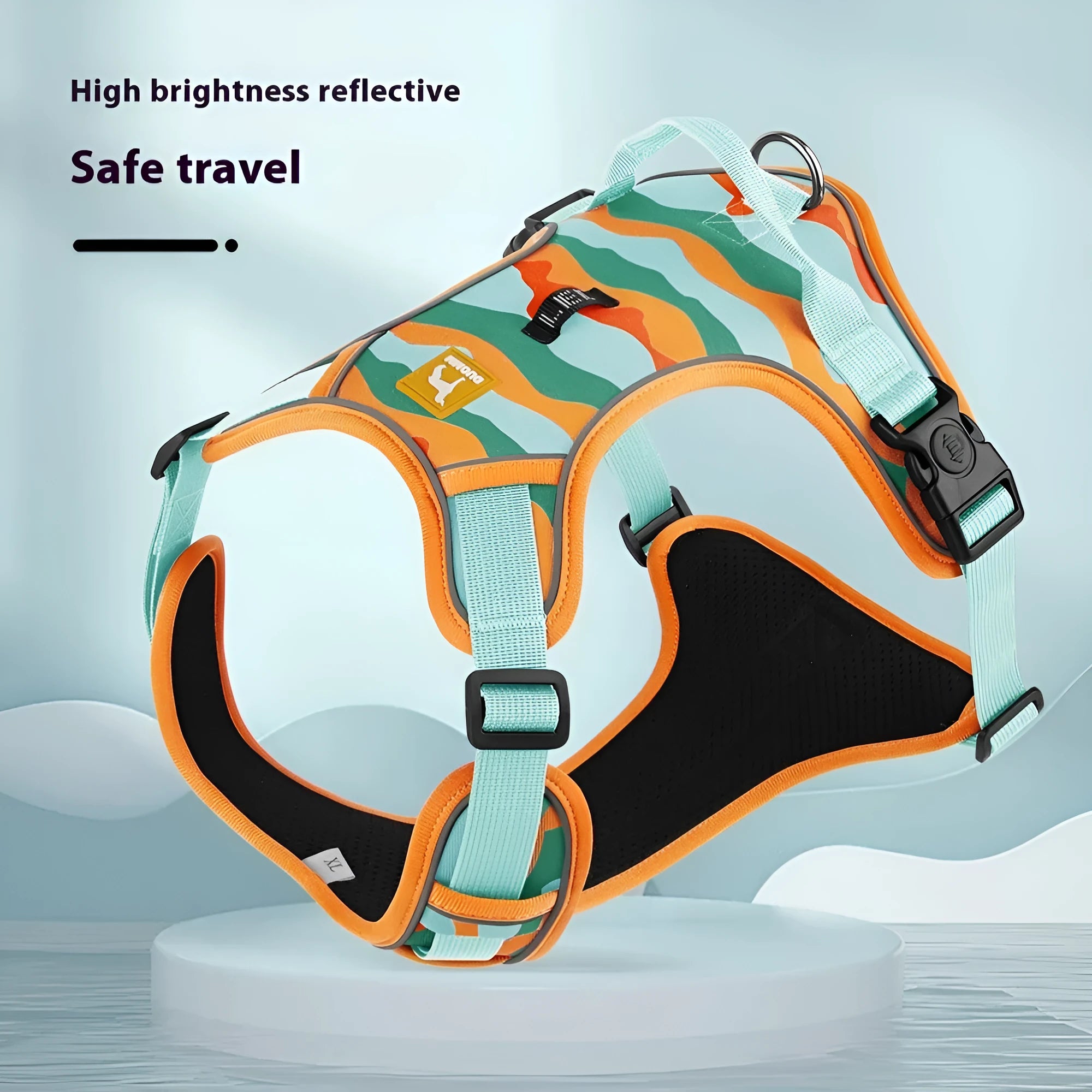 Reflective dog harness with hand-holding rope in oxford cloth fabric showing army green colour option