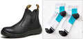 Black leather safety work boots with high-top design and anti-piercing sole protection