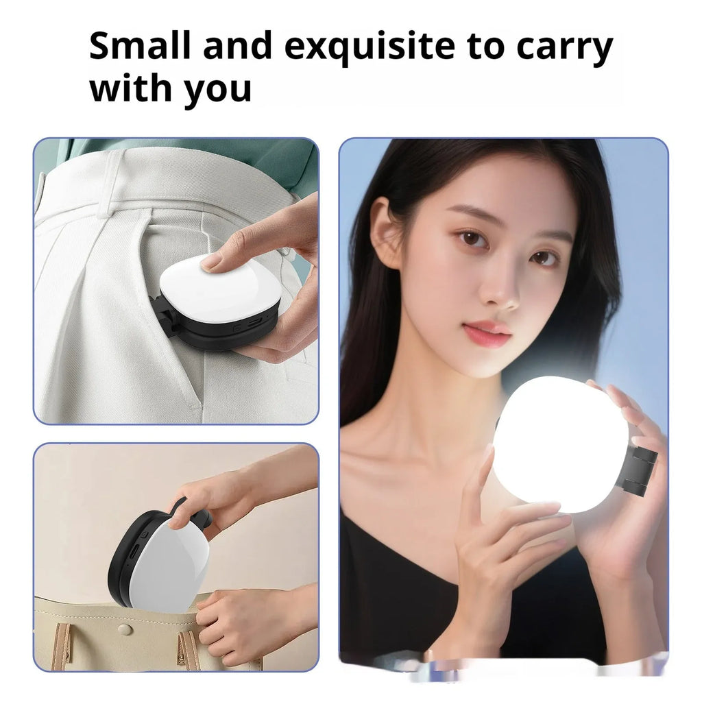 Black and white mobile phone magnetic selfie fill light with adjustable makeup mirror and three-colour temperature settings