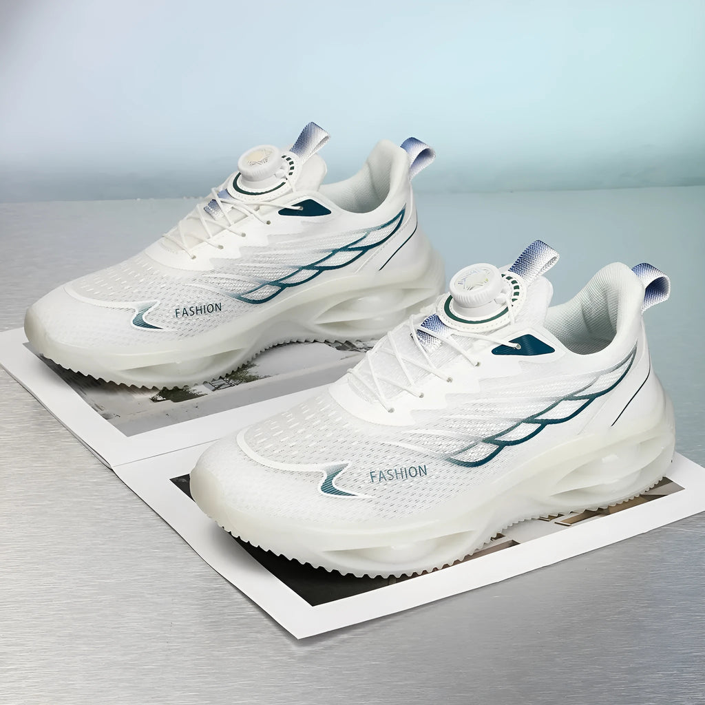 Casual breathable shoes with PU mesh upper, rubber sole, and lace-up front in three colour options